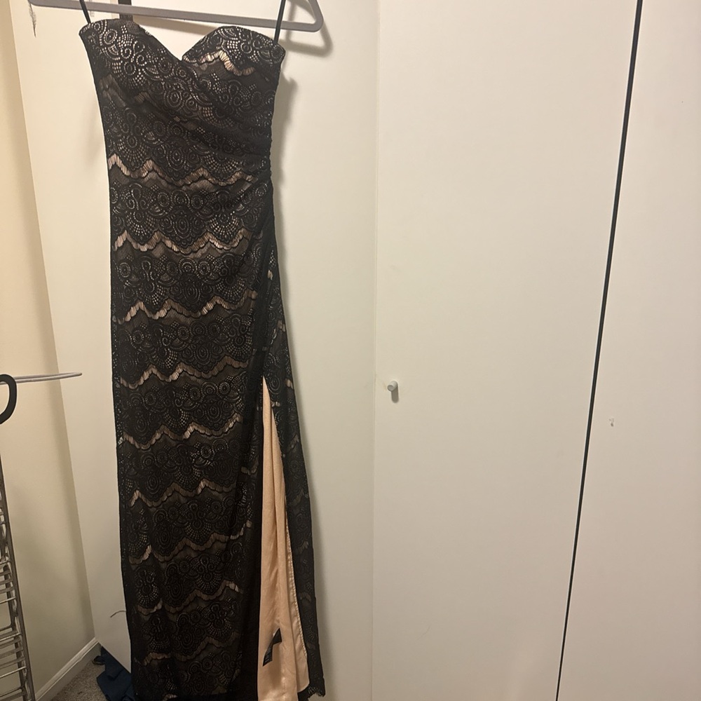 Bebe Black and Cream Lace Wedding Dress